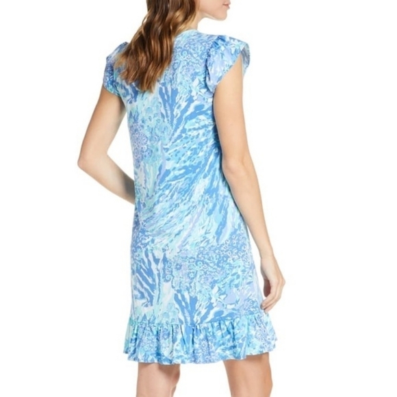 🆕 Lilly Pulitzer Rejina Ruffle Dress in Hey Hey Soleil Blue Haven XS - Picture 3 of 9
